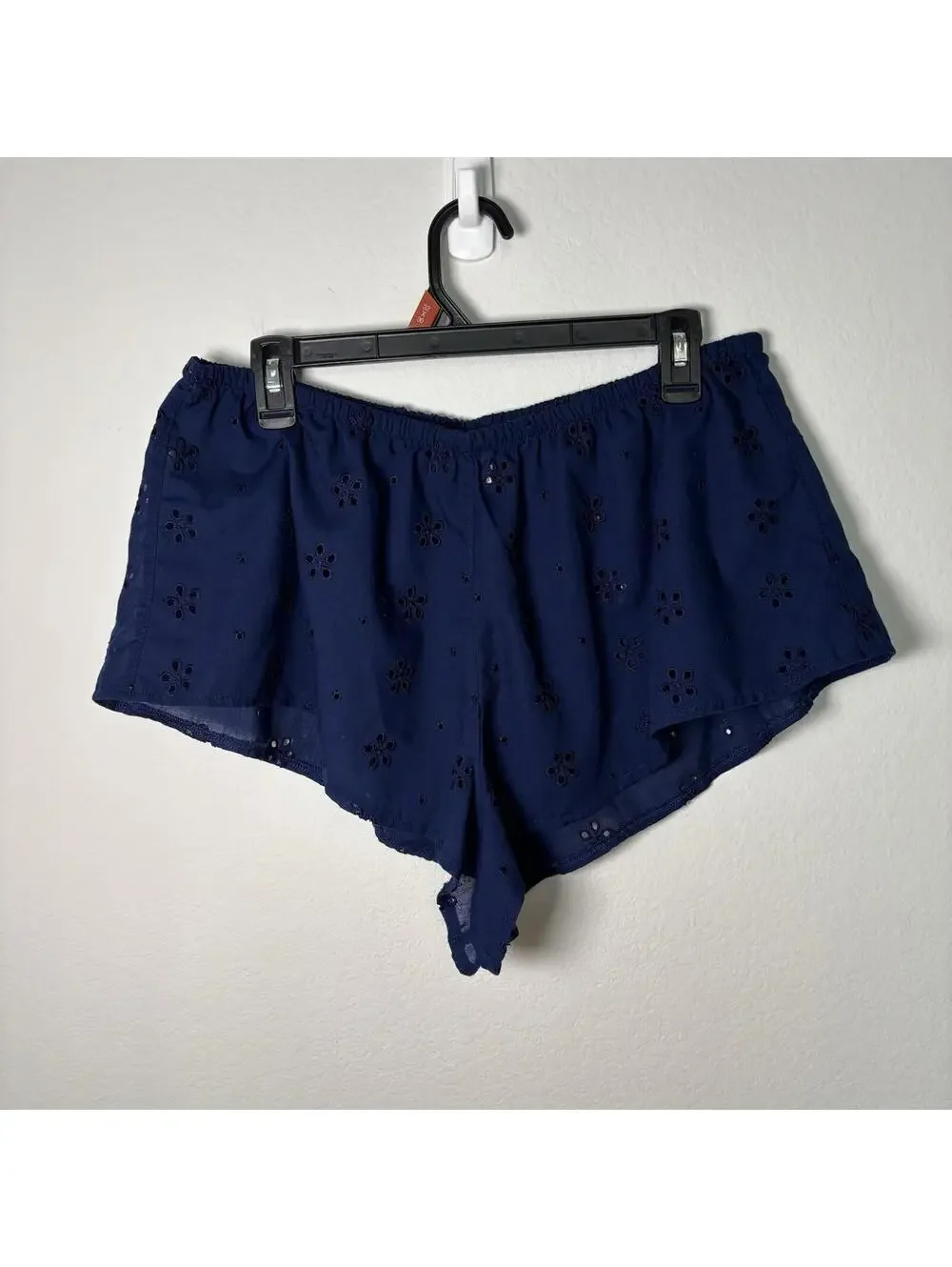 Victorias Secret Navy Blue Eyelet Matching Set Size Large Coquette Whimsy Lace